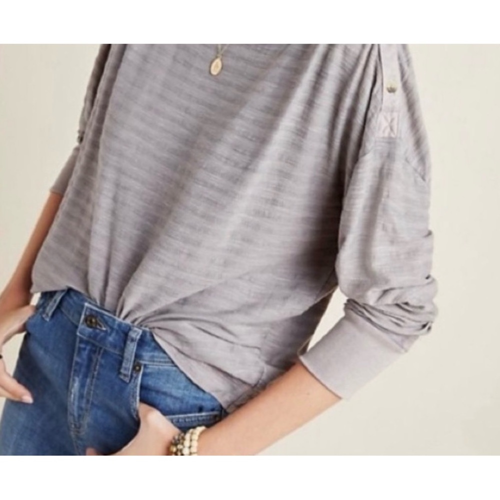Anthropologie Delilah Button Shoulder Top Purple Gray